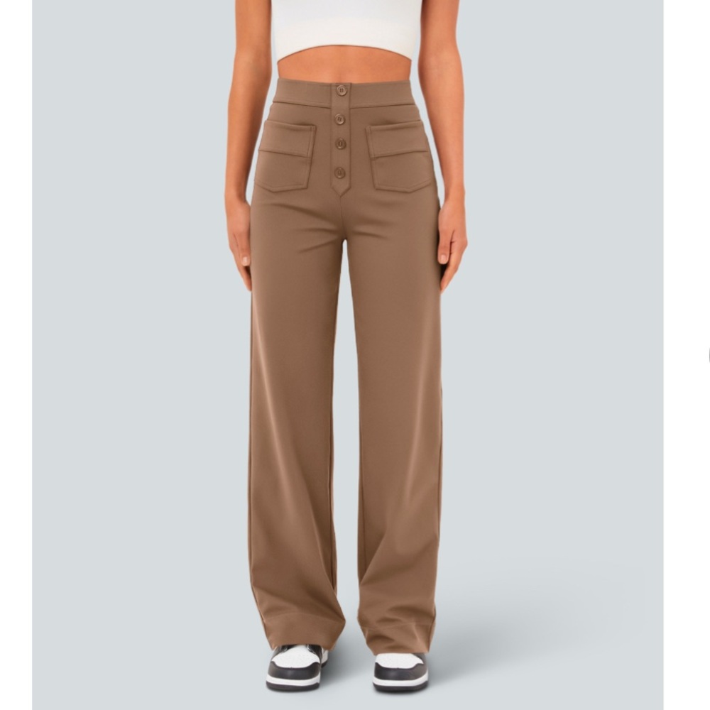 Women's Brown High-Waisted Wide-Leg Pants